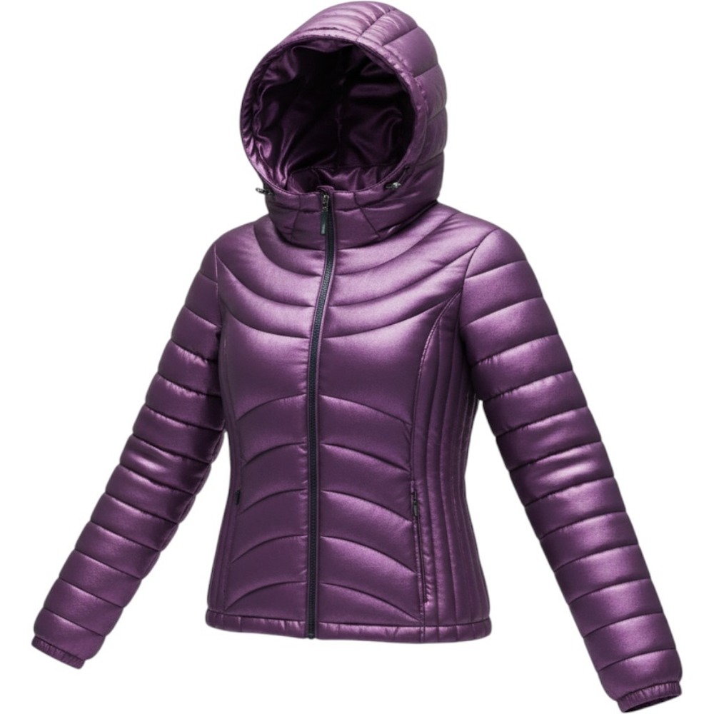 Andrew Marc Womens Packable Down Puffer Jacket Metallic Purple Hooded Small 0049